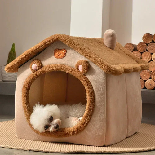 Small dog inside Dogora cave bed — cozy enclosed design