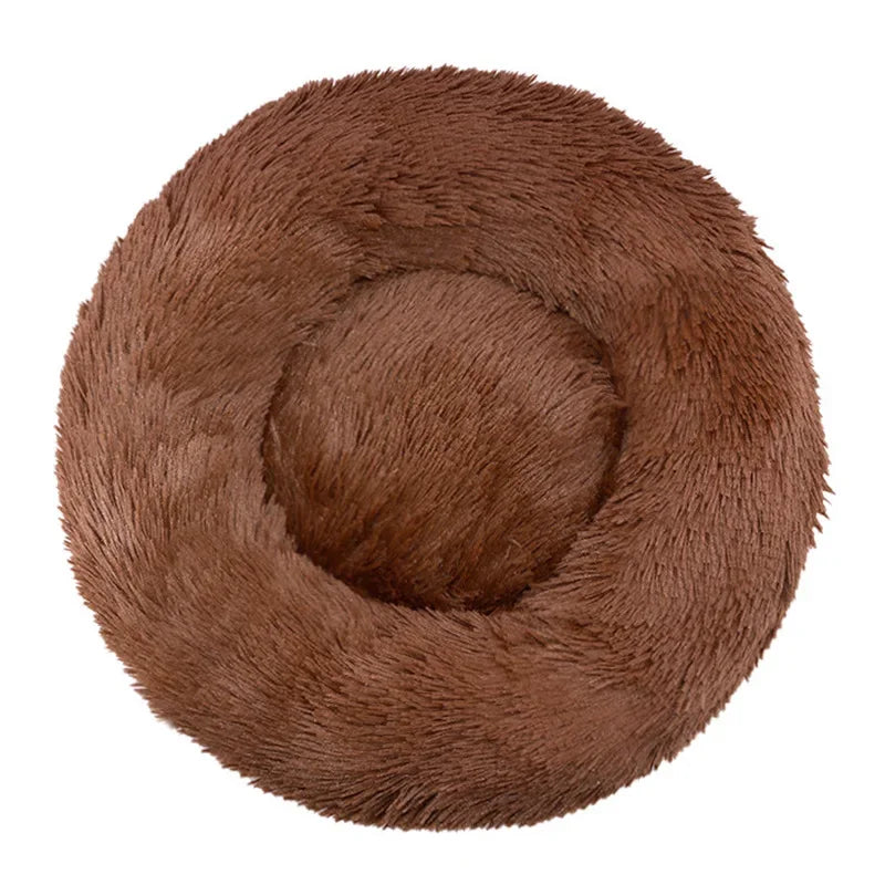 Round dog bed taupe chocolate brown cozy home decor
