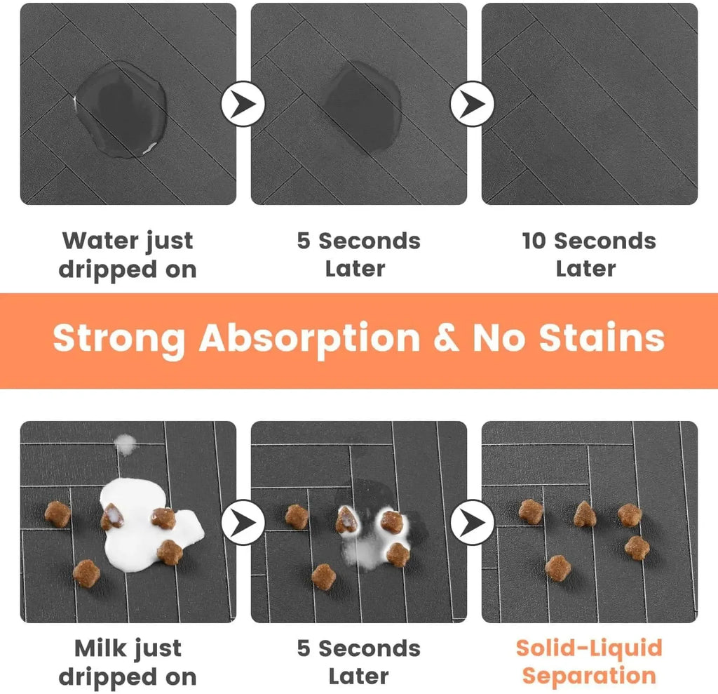 Dog bowls on Dogora feeding mat — clean floors no splash