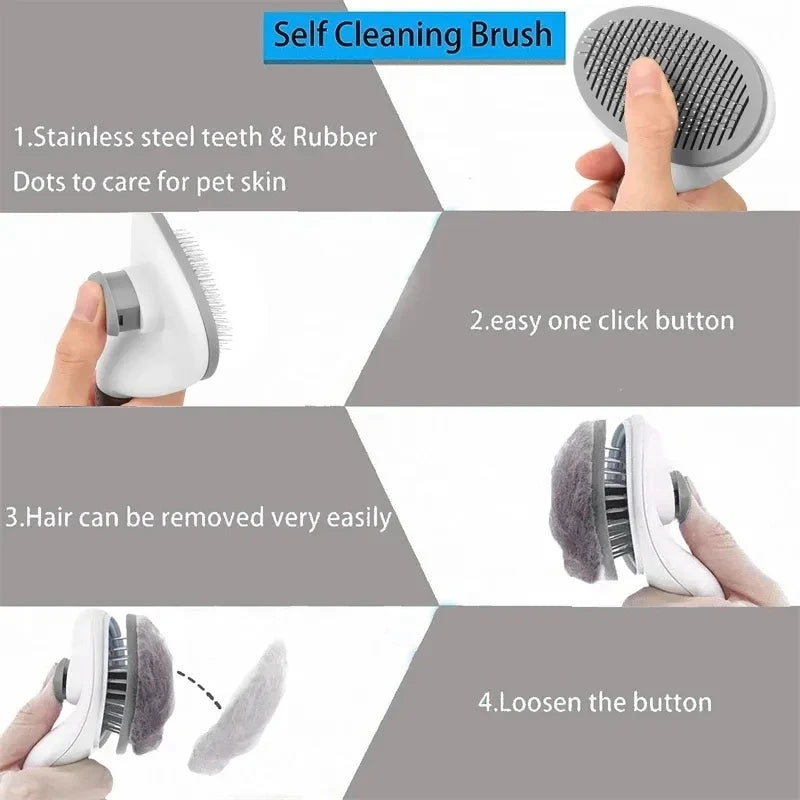 Self-cleaning slicker brush hair release one click