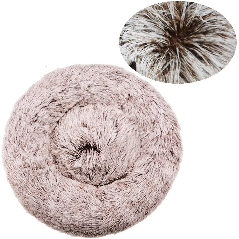 Round dog bed gradient brown taupe 70cm large breed