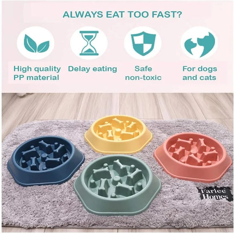 Dog eating from slow feeder puzzle bowl — Dogora