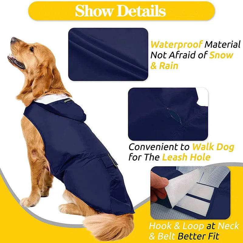 Dog raincoat adjustable hood reflective safety strip Dogora