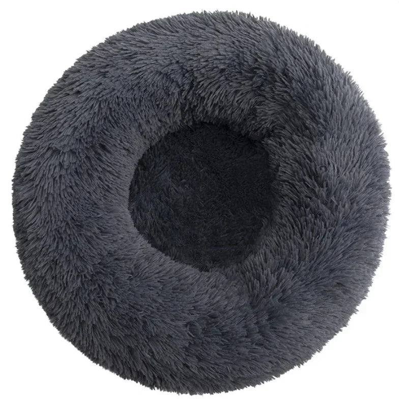 Plush round dog bed gradient dark gray 60cm — Dogora